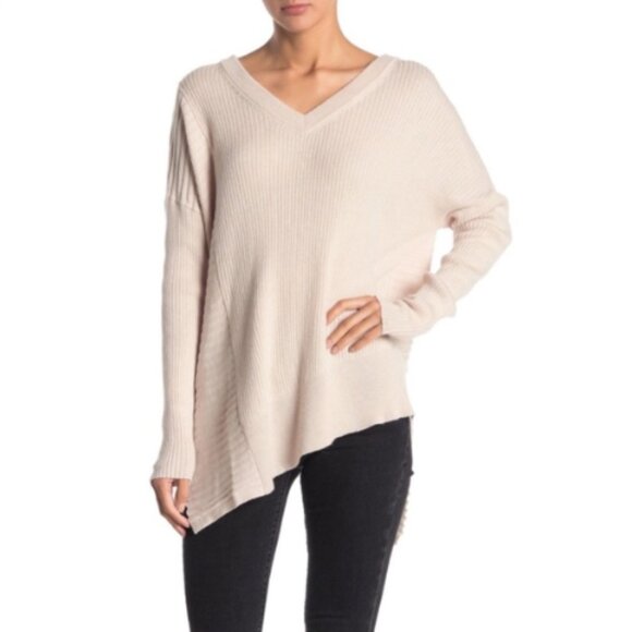 AllSaints Keld V-Neck Merino Wool Ribbed Sweater Color Almond  Marl Sz S - Picture 4 of 12